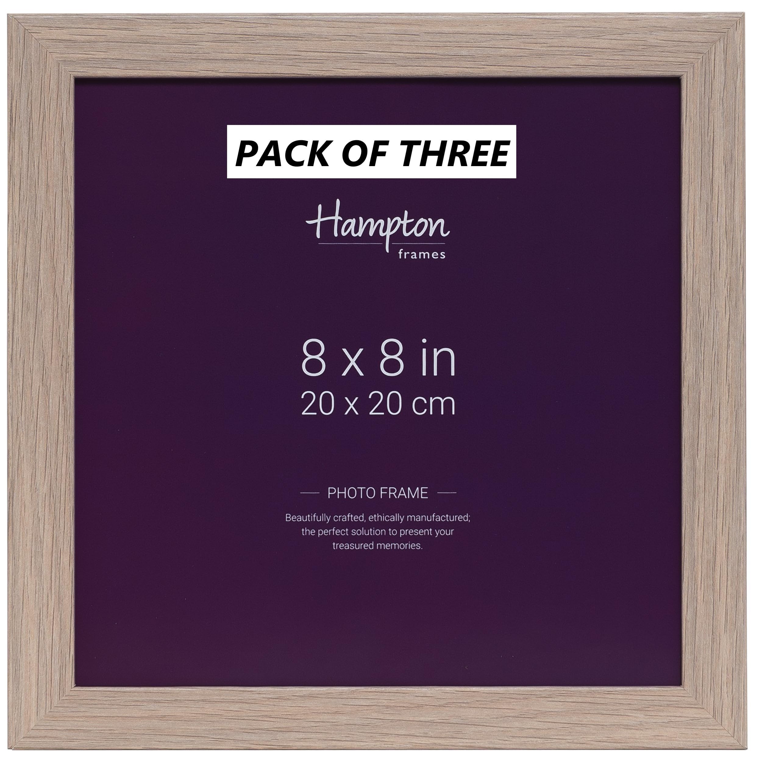 Hampton Frames SORBONNE 8x8 (20x20cm) Pack of 3 Oak Effect Picture Frame Acrylic (Non-Glass) SOR88NGX-3PK