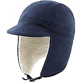 Connectyle Men's Sherpa Lined Warm Winter Hats with Visor Windproof Earflap Hat Outdoor Thermal Skull Cap Trapper Hat