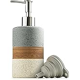 Cormomu Ceramic Soap Dispenser Set for Hand Soap, Shampoo, Dish Soap, Conditioner, Bathroom & Kitchen, Stainless Steel Pump, Includes Silicone Funnel, 12 Oz, Non-Slip, Elegant Kitchen Decor, Gray