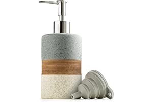 Cormomu Ceramic Soap Dispenser Set for Hand Soap, Shampoo, Dish Soap, Conditioner, Bathroom & Kitchen, Stainless Steel Pump, Includes Silicone Funnel, 12 Oz, Non-Slip, Elegant Kitchen Decor, Gray