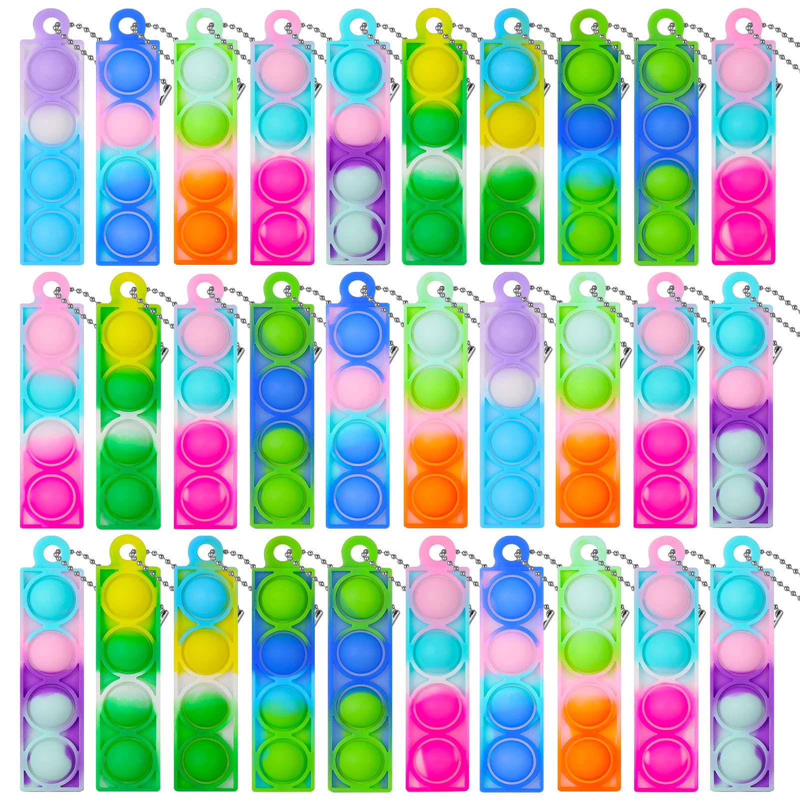 FANTESI 30 Pcs Mini Pop Fidget Toy Bubble Poping Keychain Stress Relief Silicone Hand Bulk Toy Small Keychain Toy for Party Favors, Easter Egg Basket Stuffers Goodie Bag Filler(Random Color)