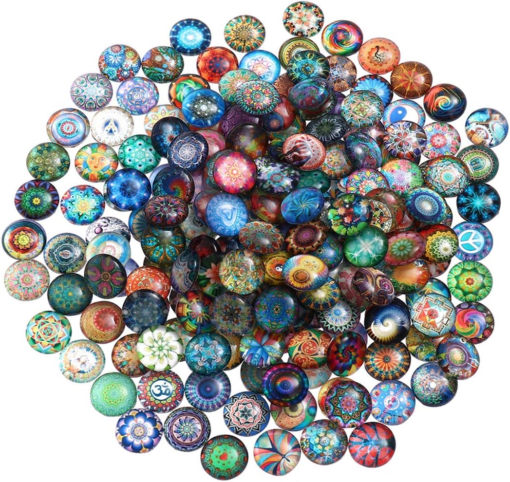 ultnice 200 Pcs Mixed Round Glass Mosaic Tiles Mosaic Glass Pieces for DIY Craft Jewellery Making 14 mm