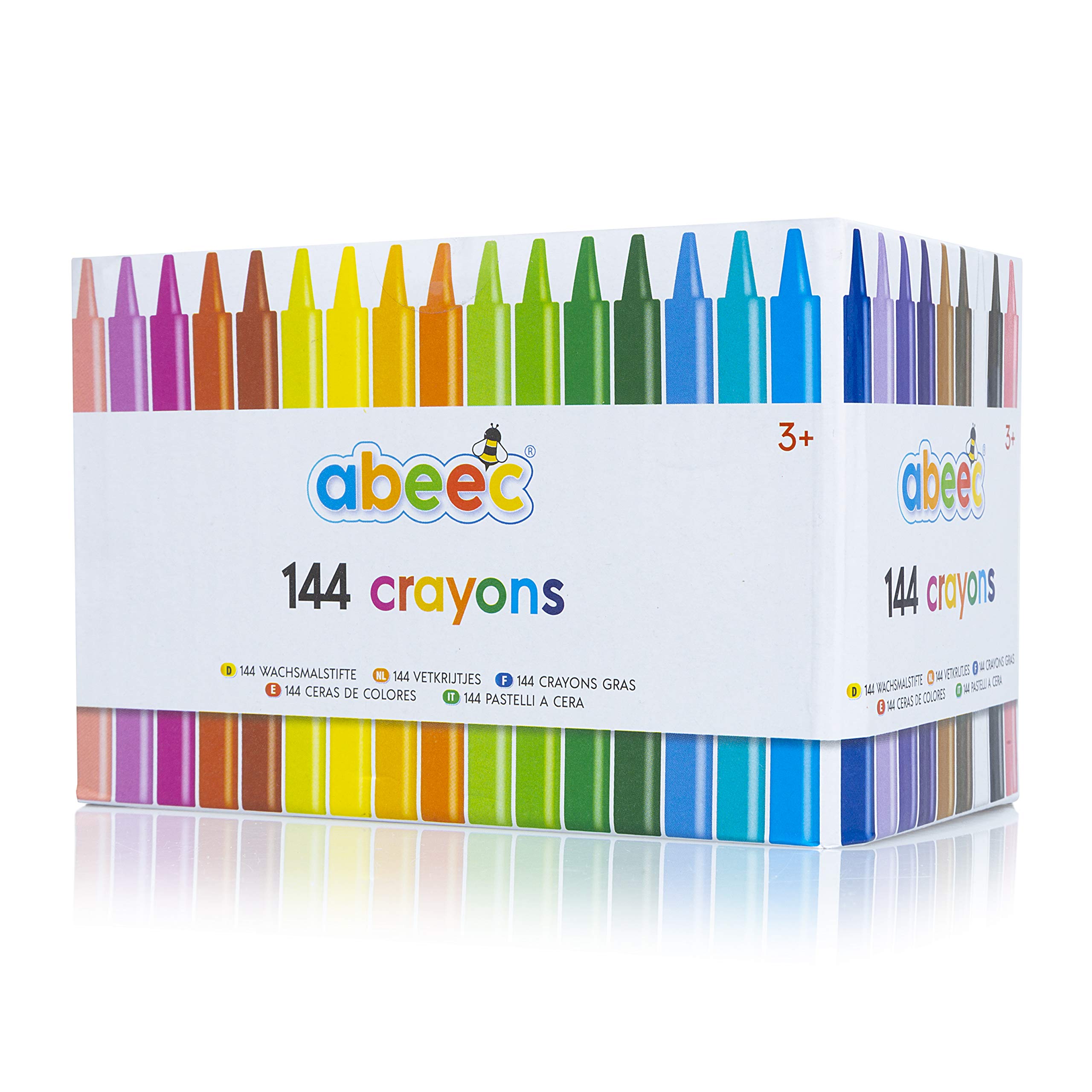 abeec 144 Crayons - Set of 144 Assorted Wax Crayons for Kids - 12 Colours, 6 of Each Colour – Art and Crafts Supplies for Kids