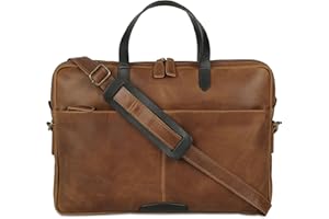 KomalC 15.5 Inch Leather Laptop Sleeve with Trolley Strap – Slim Genuine Leather Bag for 13", 14", 14.5" Laptops – Office Bri