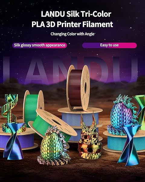 LANDU SILK TRI-COLOR PLA FILAMENT 1.75MM 1KG, TRIPLE COLOR SILK PLA FILAMENT, SILK RAINBOW PLA FILAMENT, NEATLY WOUND 3D PRINTER FILAMENT, 3 IN 1 MULTI COLOR FILAMENT +/-0.02MM, SILK RED BLUE GREEN