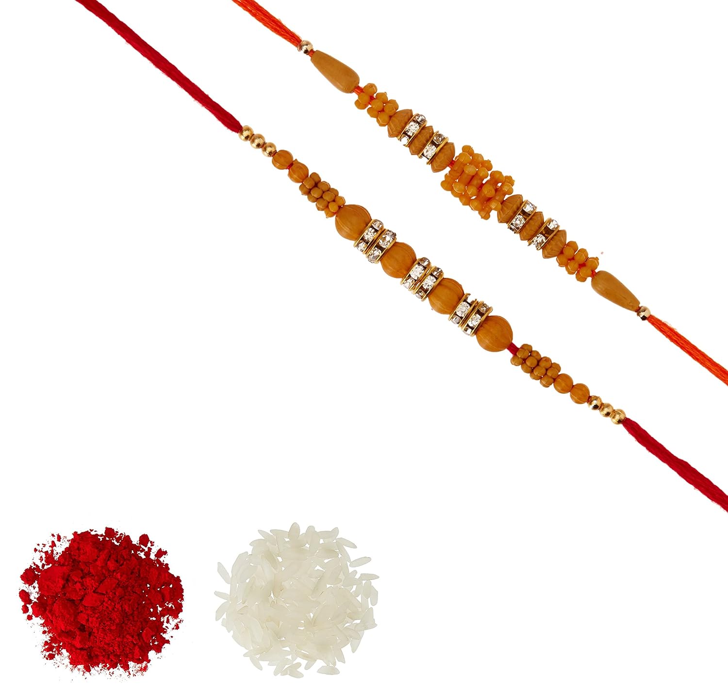 aheli pack of 2 ad ring big plastic and wooden bead ad ring rakhi with roli chawal tilak for men boys (r2p33)