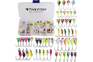 THKFISH Ice Fishing Jigs 54pcs Glow Ice Fishing Lures, Walleye Jig Ice Fishing Jigs Kit Ice Fishing Gear for Crappie Bass Walleye Saltwater Freshwater Fishing Gear