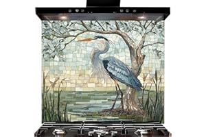 Heron Bird Mosaic Glass Backsplash, Tempered Glass Kitchen Backsplash, Coastal Wildlife Glass Backsplash for Kitchen, Nature 