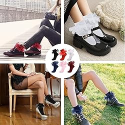 MKYSZLT White Ruffle Socks for Women Black Double
