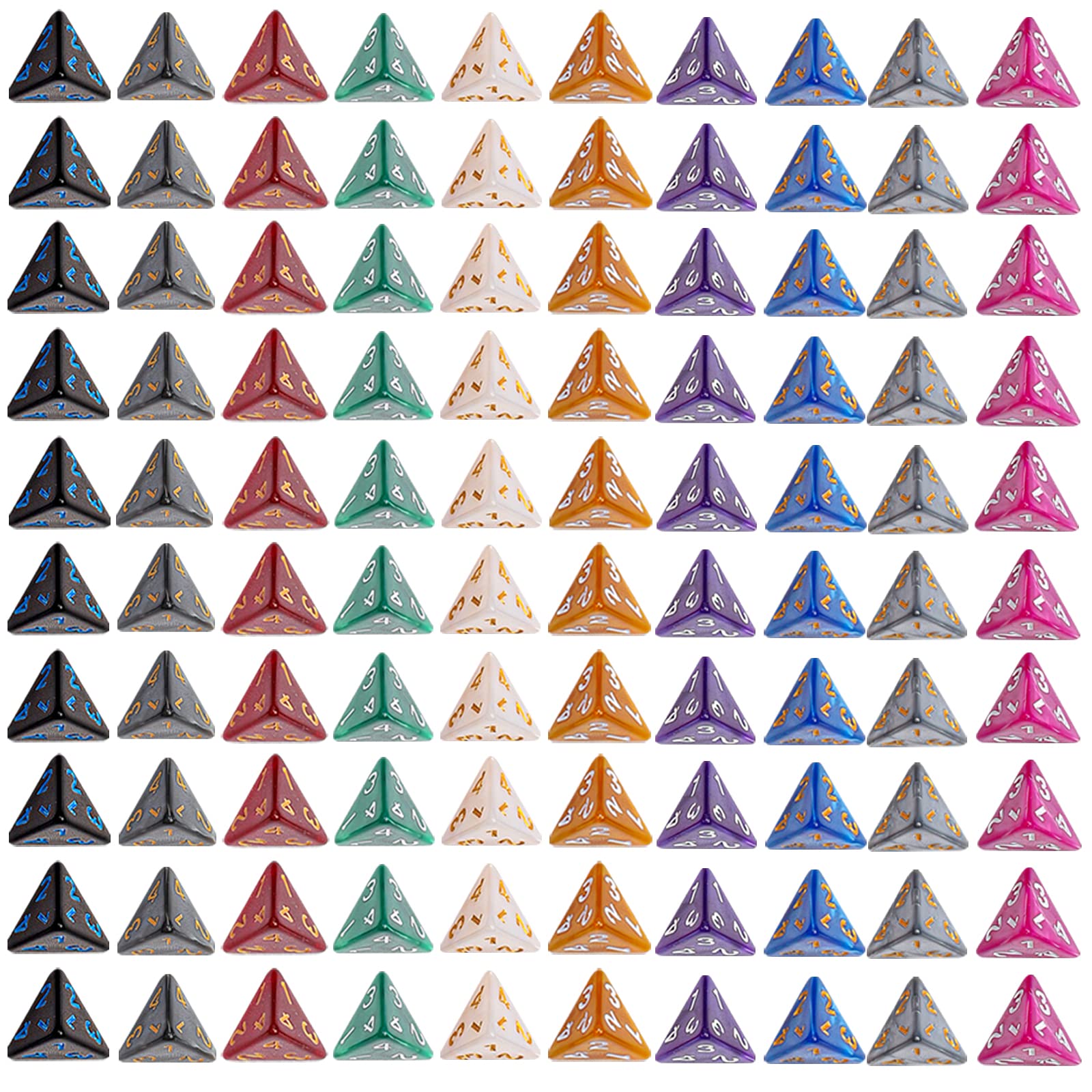 CiaraQ DND Polyhedral Dice (100pcs) with A Dice Bag Compatible with Dungeons and Dragons DND RPG MTG Role Playing Table Games (D4 dice, 10 colors-100 pcs)