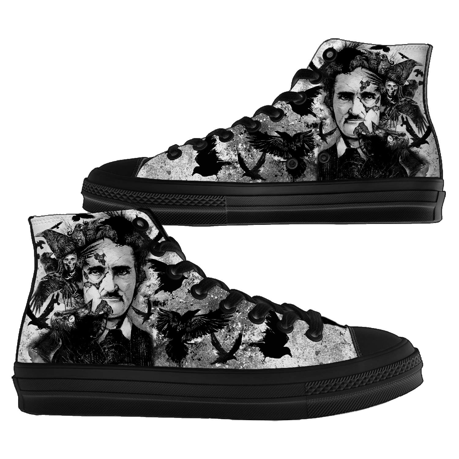 Mens Womens Edgar Allan Poe Canvas High Top Sneakers Book Lovers Workout Walking Fashion Shoes