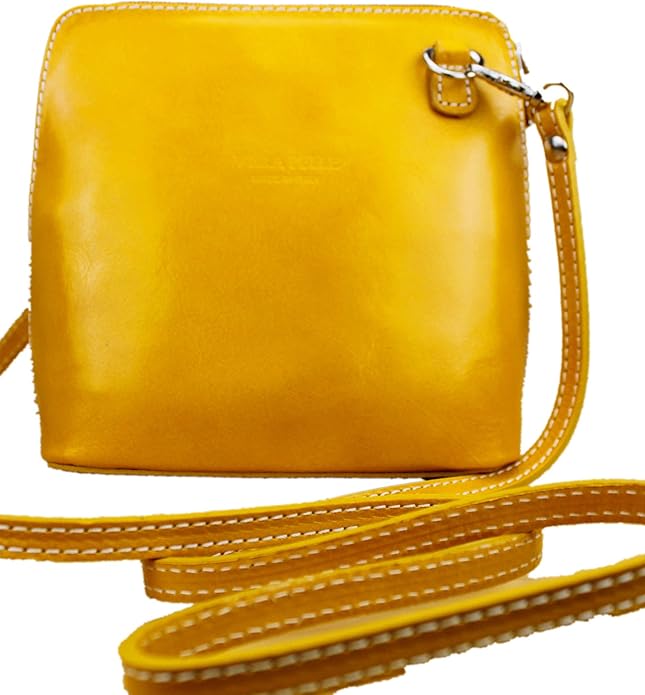 Vera Pelle Exoticglitter Womens Yellow Cross Body Real Leather Bag