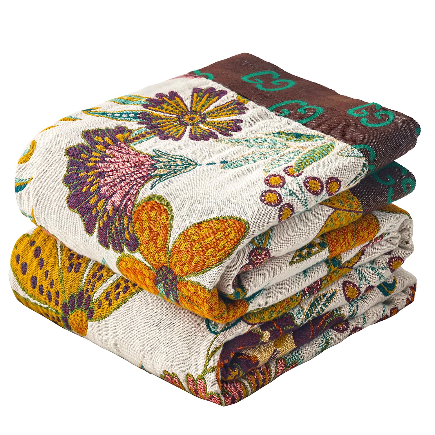 Photo 1 of VANJOROY Boho Throw Blanket for Bed, 100% Cotton Muslin Soft Twin Throw-Floral Farmhouse Rustic Decor Blanket for Couch Sofa Quilt and Gift, 60" x 80"-BeigeWhite
