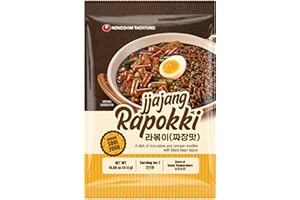 NONGSHIM TAEKYUNG Rapokki (Jjajang, 14oz) - Authentic Korean Street Food, Ramen & Rice Cakes, Black Bean. Quick & Easy to Prepare, Ready in 4 Mins.