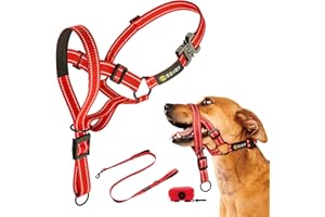 Zevey Dog Headcollar with Leash and Safety Strap Stops Heavy Pulling On The Leash Padded Reflective Head Halter for Small Medium Large Dogs Adjustable Head Harness for Training and Walking, (M, RED)