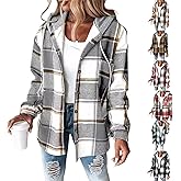 Plaid Jackets for Women Tweed Long Sleeve Fleece Lined Hooded Jacket Casual Vintage Warm Winter Coats with Pocket