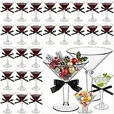 Qinyoung 29 Pcs Espresso Martini Glasses Party Decor 2 Giant 48oz Valentines Large Plastic Cup 25Pcs 5oz Disposable Shrimp Cocktail Cup with Black Ribbon for A Tini Bit Older Birthday Wedding Favor