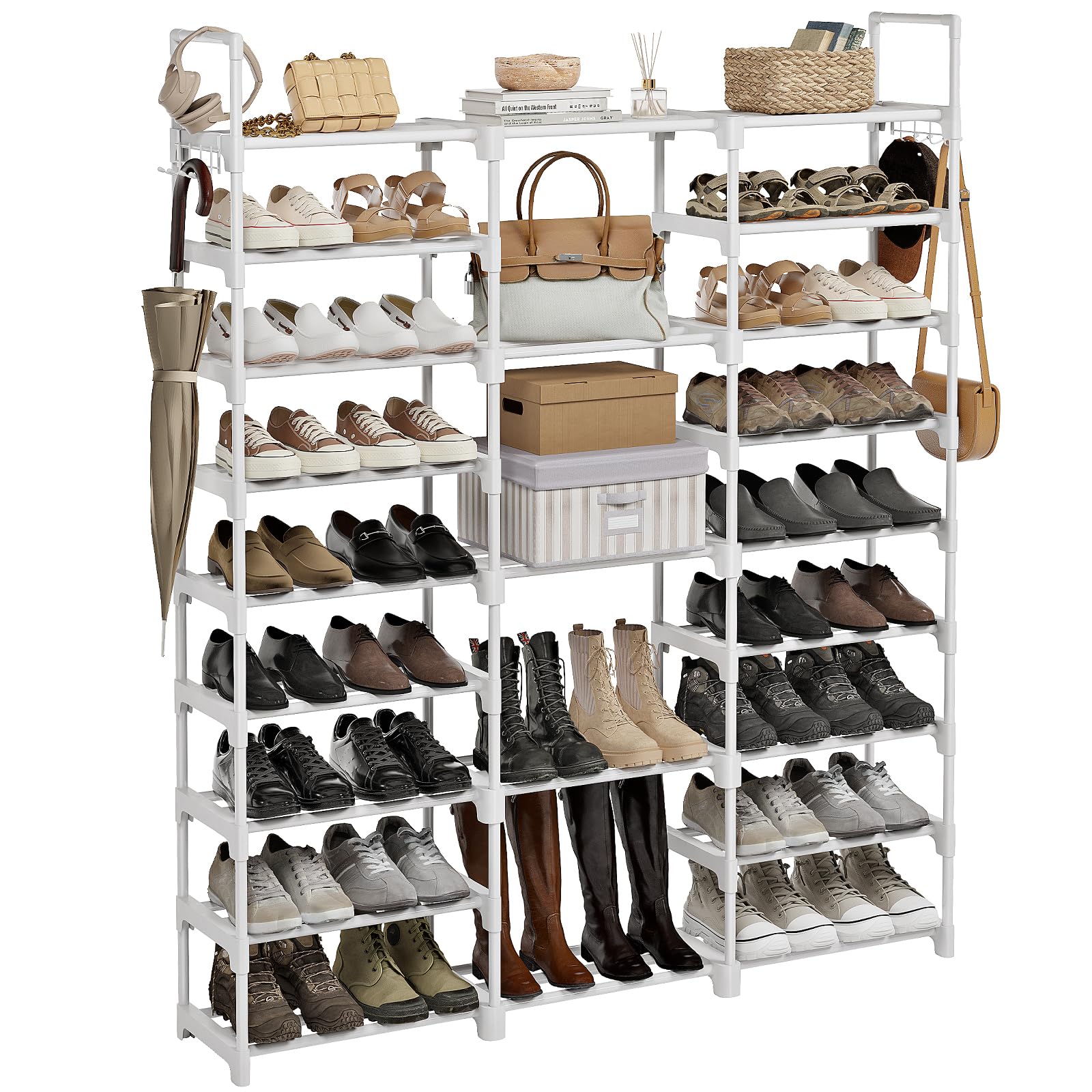 Photo 1 of WOWLIVE 9 Tiers Large Shoe Rack White Shoe Rack Organizer for Closet 50-55 Pairs Stackable Heavy Duty Shoe Shelf Shoe Storage with Metal Pipes Plastic Connectors