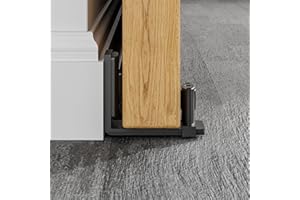 CCJH Barn Door Floor Guide, Adjustable Bottom Double Small Rollers Sliding Guide, Wall Mounted（Black 1pcs)