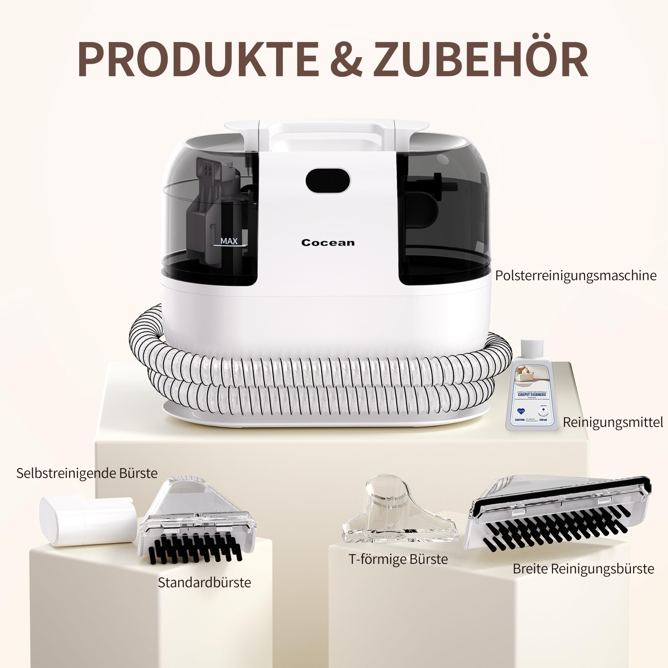 COCEAN Waschsauger Polsterreiniger,Teppichreiniger,Nass trockensauger,18Kpa Polsterreiniger Gerät, Nasssauger für Teppiche,Polster Autositze & Sofa 8