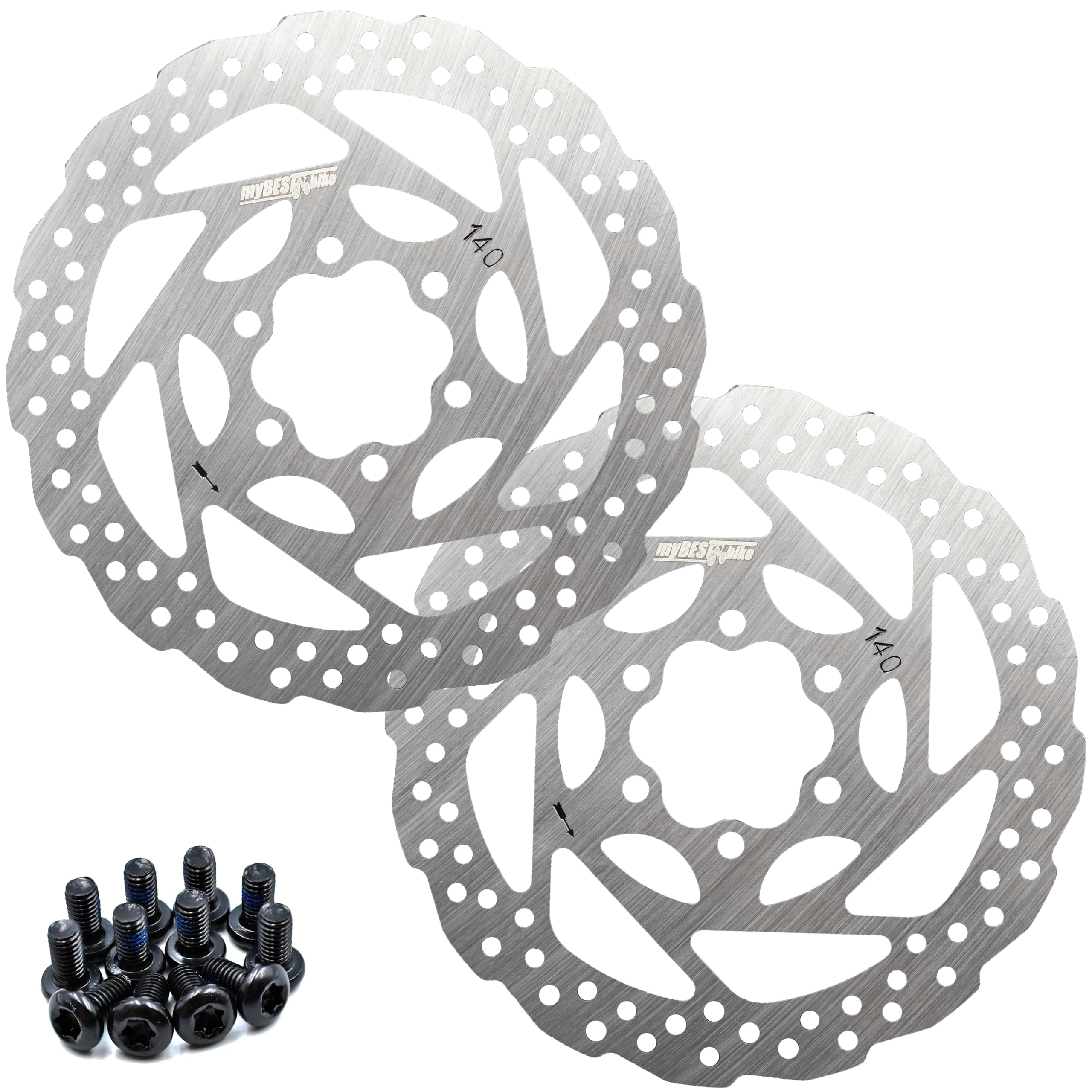 myBESTbike - Brake Rotor Bike Disc 140/160/180mm 2 Pack Stainless Steel Bicycle Rotors With 12 PCS T25 M5x10mm Screws For Bike Mountain Bike MTB BMX