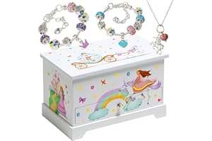 ABI + OLIE Kids Jewelry Box for Girls, Little Girls Jewelry Box, Musical Jewelry Box for Girls 8-12 - Music Boxes for Girls - Princess Castle Unicorn Theme