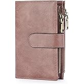 GOIACII Womens Wallets RFID Blocking Leather Trifold Clutch Wallet Credit Card Holder Ladies Purse 3 ID Windows Pink