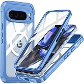 Magnetic for Google Pixel 10 Pro XL Case Magsafe with Screen Protector Blue | Full Body Rugged Case with Camera Protection, Shockproof Dustproof Anti Slip Silicone Edge Clear Back Mag Phone Case Cover