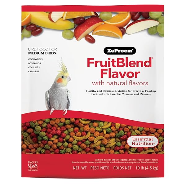 ZUPREEM FRUITBLEND BIRD FOOD, BIRD FEED PELLETS FOR COCKATIEL, LOVEBIRD, QUAKER, SMALL CONURE, LORIKEET, CORE NUTRITION WITH NATURAL FRUIT, COCKATIEL FOOD, CONURE FEED, (MEDIUM, 10 LB BAG)
