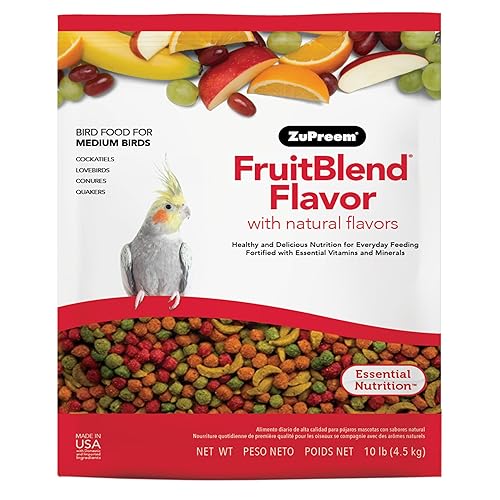 ZuPreem FruitBlend Bird Food, Bird Feed Pellets for Cockatiel, Lovebird, Quaker, Small Conure, Lorikeet, Core Nutrition with Natural Fruit, Cockatiel Food, Conure Feed, (Medium, 10 lb Bag)