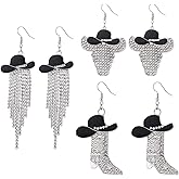 Taouzi Cowgirl Earrings for Women Western Cowgirl Sparkly Rhinestone Tassels Cowgirl Hat Cowgirl Boots Dangle Earrings Set Cowgirl Jewelry for Women Western Accessories 3 Pairs