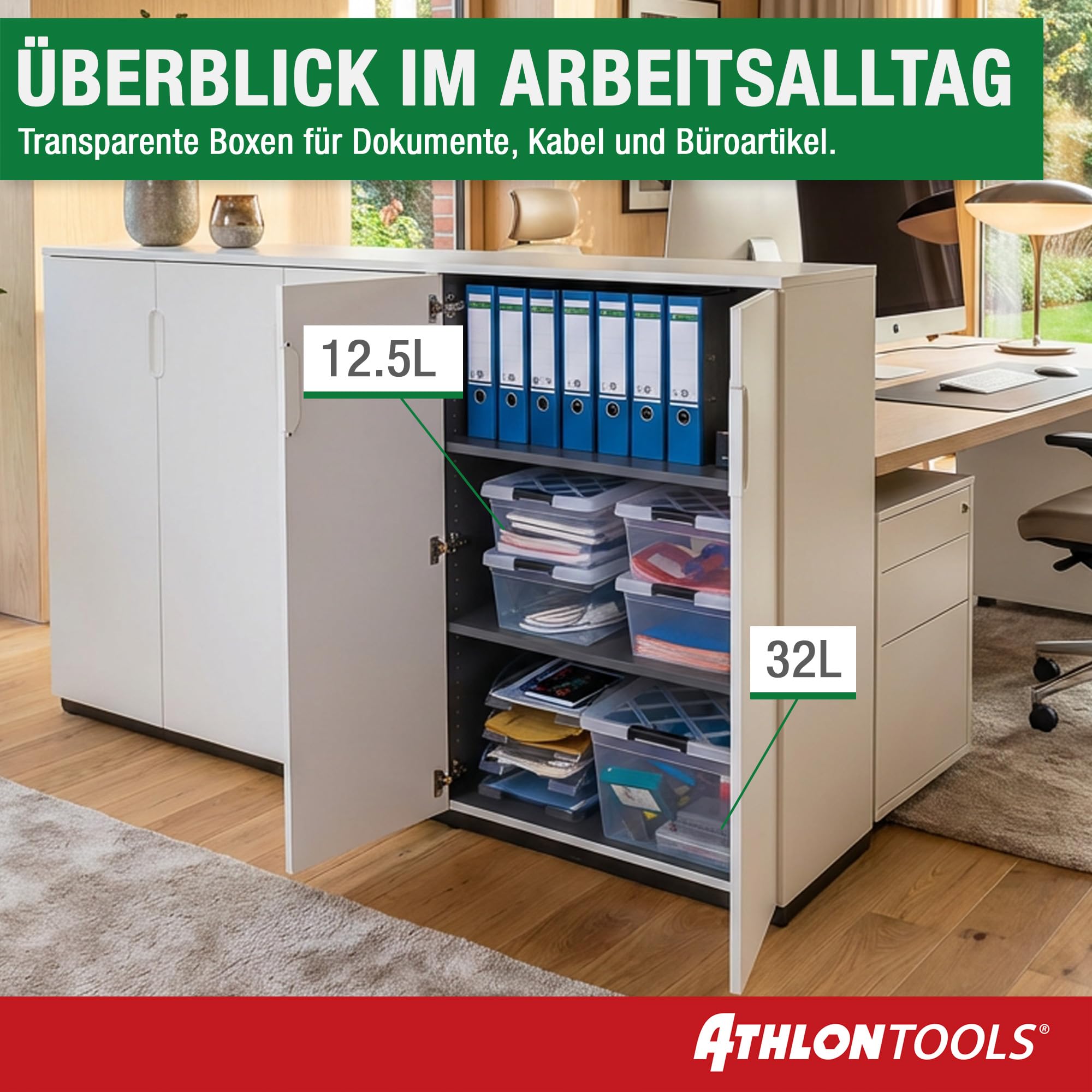ATHLON TOOLS 4x 60 L Aufbewahrungsboxen mit Deckel, lebensmittelecht - Verschlussclips - 100% Neumaterial Plastik-Box transparent - Kleiderboxen stapelbar… 9