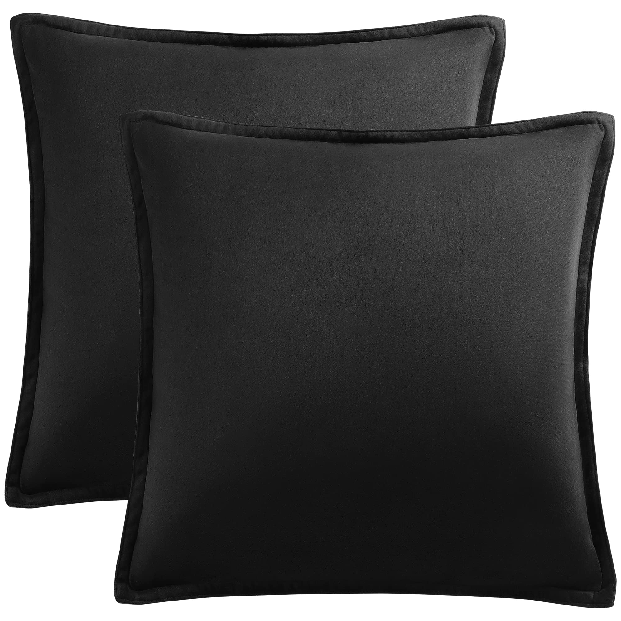 PiccoCasa Decorative Velvet Soft Cushion Covers Pack of 2, Square Solid Throw Pillow Covers for Sofa Couch Bedroom - 50x50cm/20x20 Inches Hidden Zipper Cushion Covers Black