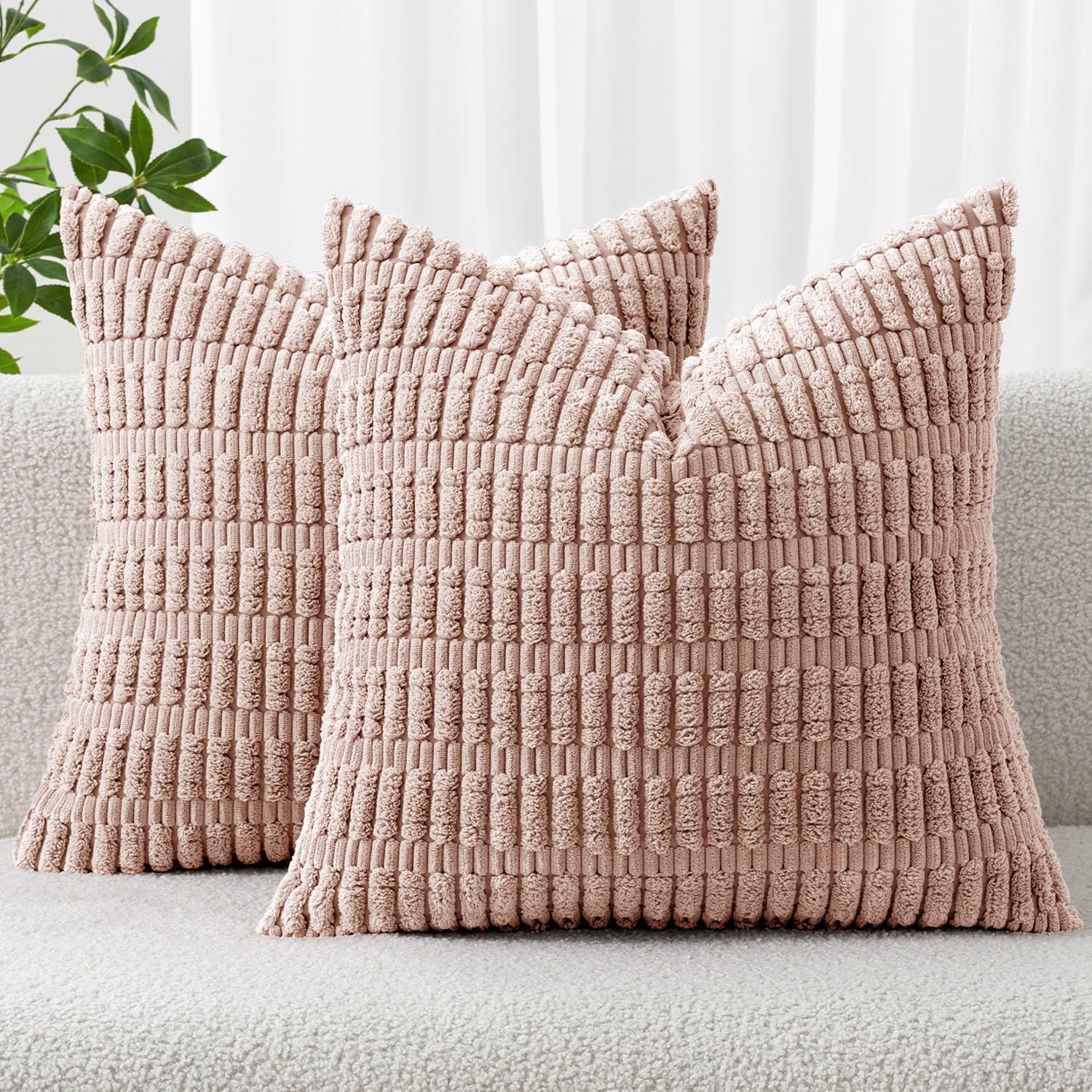 MIULEE Pink Cushion Covers for Living Room Sofa and Bedroom Soft Corduroy Square Cushion Cover Boho Decor 16 x 16 inch 40x40 cm 2pieces