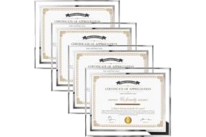Hoikwo 8.5x11 Picture Frames, 4 Packs Silver Glass Certificate Frames for Document Diploma Award, Only for Tabletop Display Vertically or Horizontally