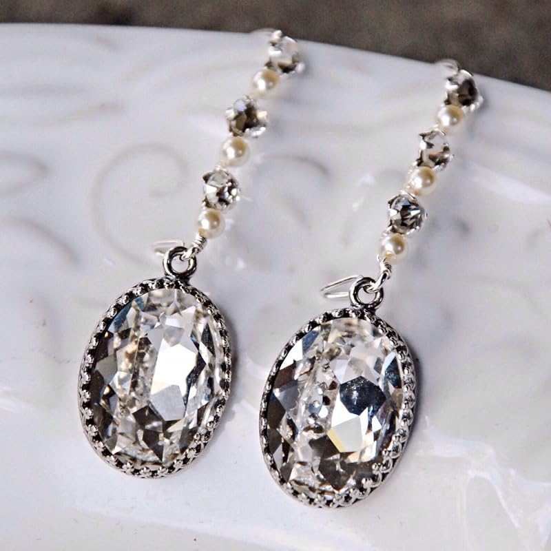 Long Crystal and Faux Pearl Statement Drop