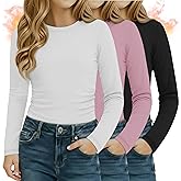 LessonZoo 3 Pack Girls Thermal Shirts Fleece Side Ruched Crewneck Slim Fit Top Long Sleeve Casual Base Layer Tees for Kids