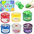 Kayswang Fluffy Slime Kit for Kids, 6 Pack Glitter Slime with Charms & Containers Butter Slime Toys for Sensory Play, Stress Relief Gifts for Girls Boys Party Favor Gift and Birthday (6 Colors)