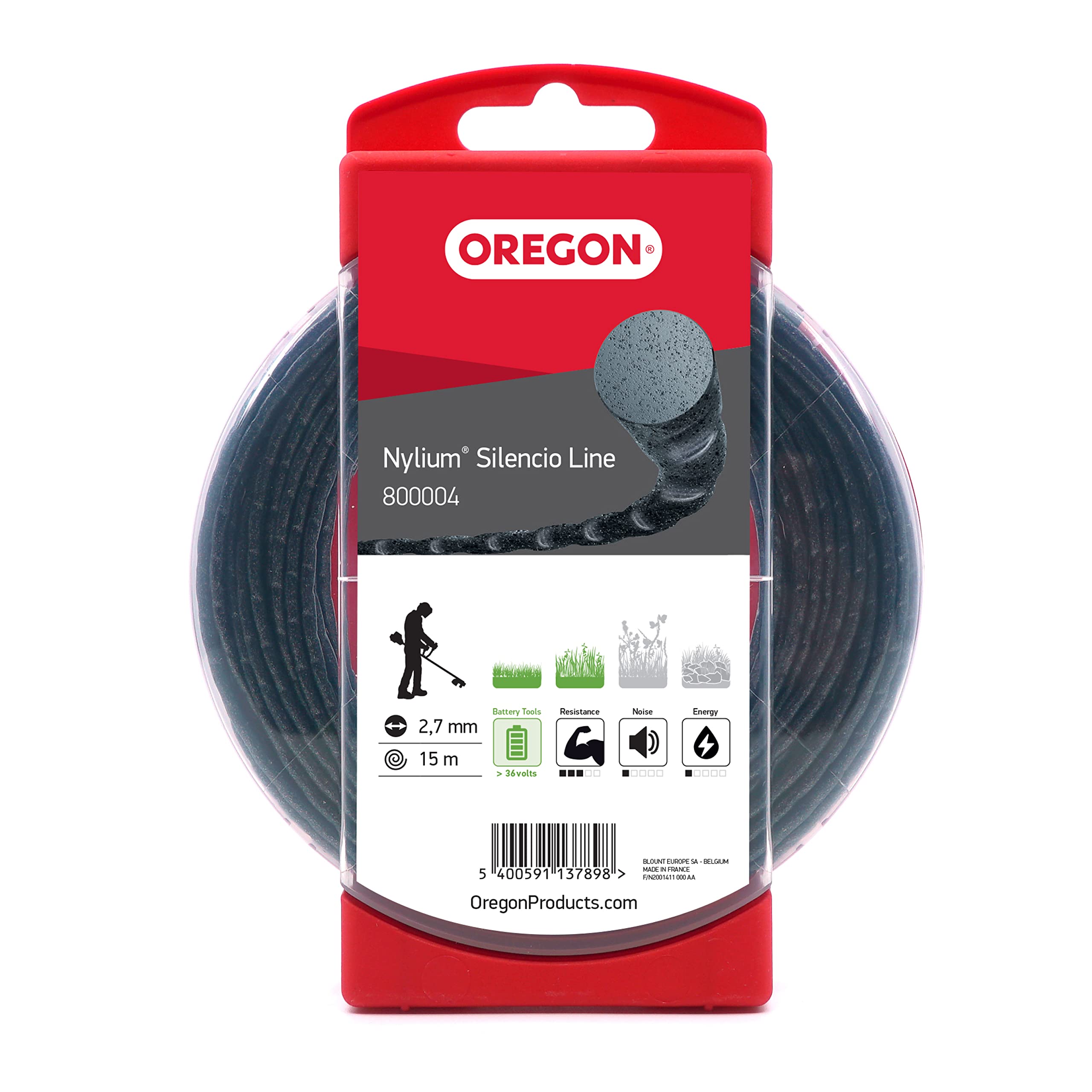 Oregon Round 2.7mm Strimmer Line with Aluminium Particles, Tackles Long Grass, Weeds & Thick Vegetation, Professional Heavy Duty Strimmer Wire, Fits Most Standard Models, 2.7 mm x 15 m (800004)