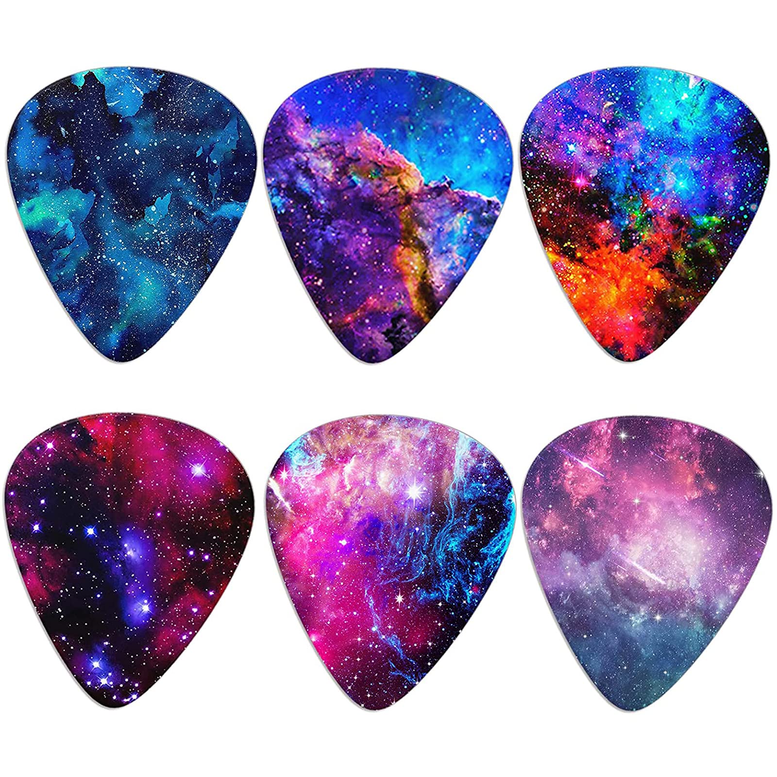 Jeiento Starry Guitar Picks for Women Girl Gift for Bass Electric Acoustic Guitars 6 Piece 0.96mm
