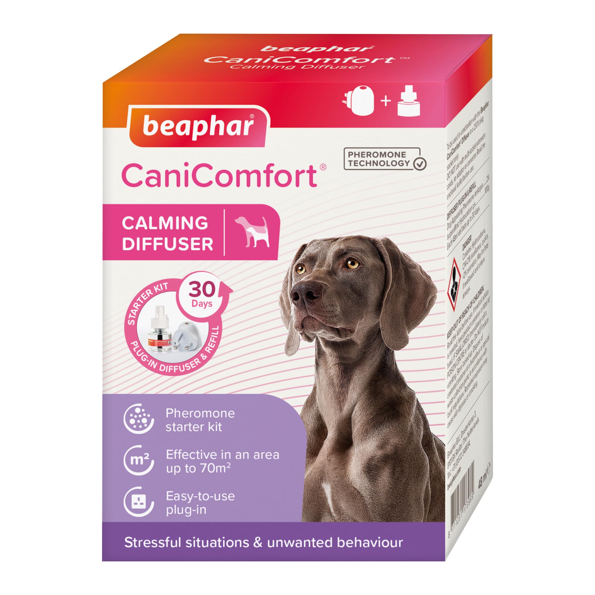 Beaphar - CaniComfort® - Pheromone Calming Diffuser for Dogs - Plug-In & Refill – Reduces Stress, Anxiety & Unwanted Behaviour – Long-Lasting - Lasts Up To 30 Days & 70m² - Reduces Fear of Fireworks
