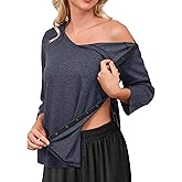 Tfovorlein Post Shoulder Surgery Shirts for Women Tear Away 3/4 Sleeve Full Open Side Snap Dialysis Chemo Adaptive Clothing
