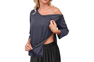 Tfovorlein Post Shoulder Surgery Shirts for Women Tear Away 3/4 Sleeve Full Open Side Snap Dialysis Chemo Adaptive Clothing