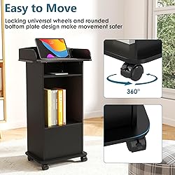 Qriocioa Podium Stand with Wheels Wooden Lectern