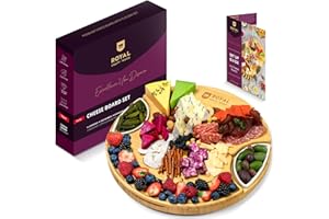 ROYAL CRAFT WOOD Large Round Cheese Board and Knife Set - Charcuterie Board, Bamboo Cheese Board Set, Cheese Tray Set, Cheese Board Set, Wooden Cheese Plate Set 13.7 Inch