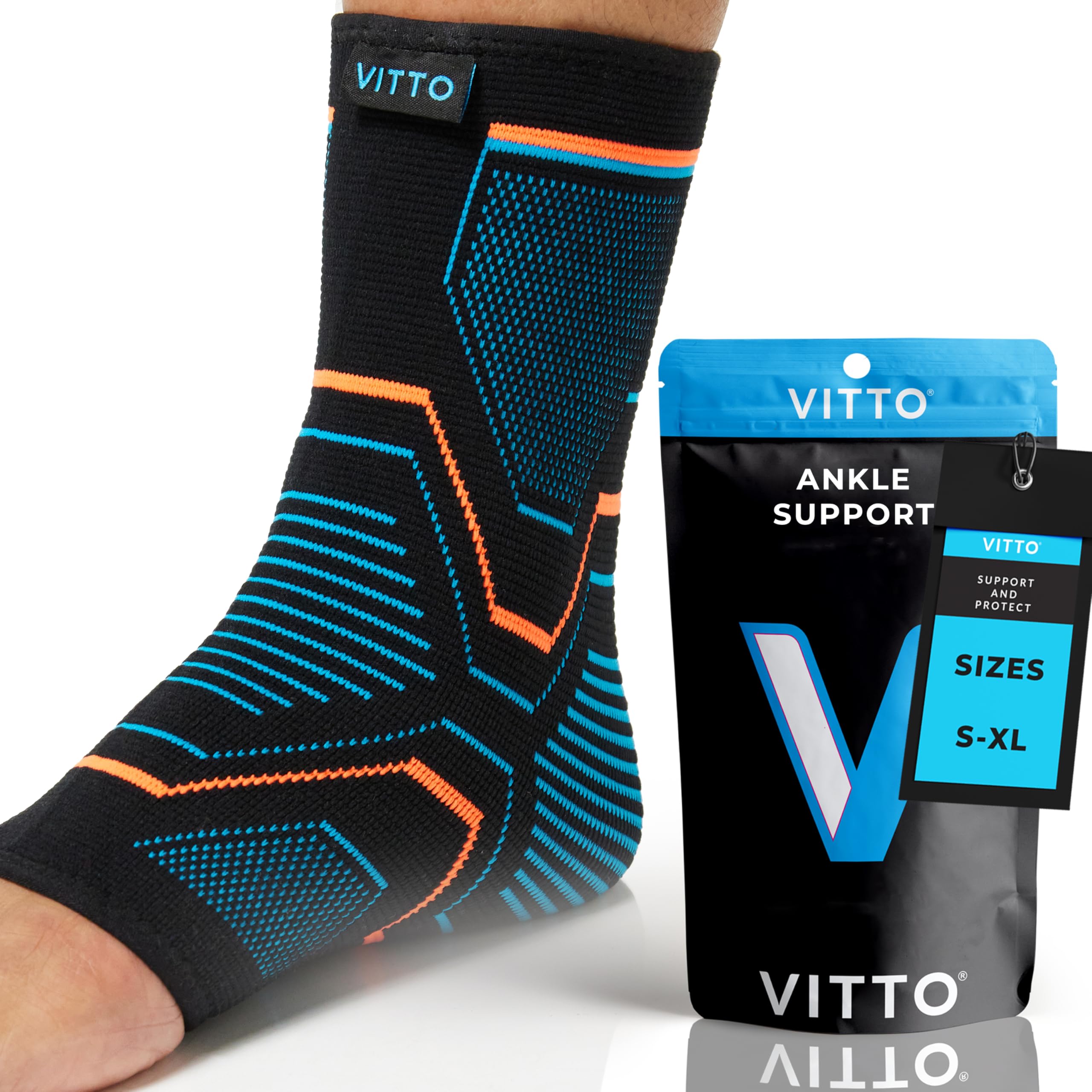VITTO Ankle Support for Sprained Ankle, Arthritis, Joint Pain, Strains, Injury, Recovery, Rehab, Sports - Multi Zone Compression Sleeve (XL)