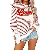 QAUN Valentines Sweatshirt Women: Love Chenille Pach Sweatshirts Valentines Shirt Love Heart Pullover Tops
