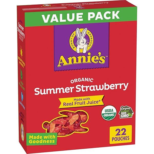 ANNIE’S ORGANIC BUNNY FRUIT FLAVORED SNACKS, SUMMER STRAWBERRY, GLUTEN FREE, VALUE PACK, 22 POUCHES, 15.4 OZ
