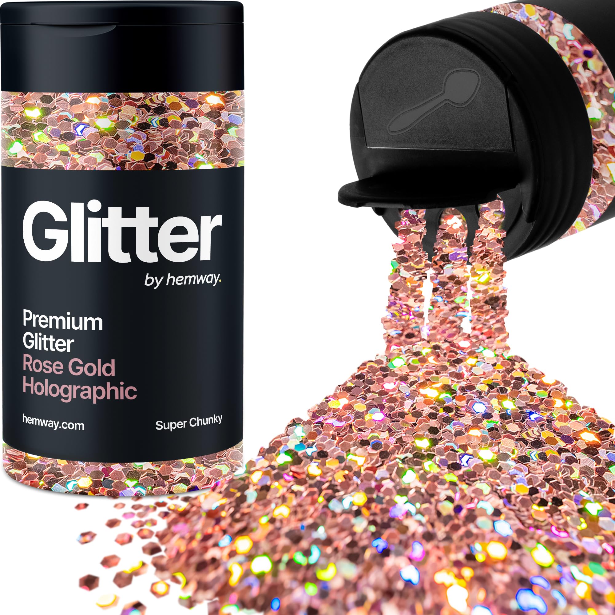 Holographic Rose Gold Glitter Shaker, 130g Super Chunky Glitter, Crafts 1/8" Metallic Flake Rose Gold Sequins, Resin & Epoxy Crafts, Decorating, Halloween, Christmas Nail, Face, Hemway