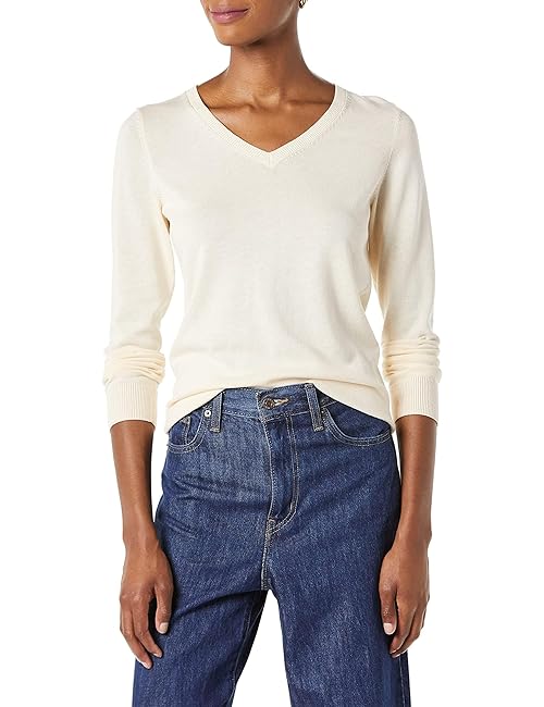 Amazon Essentials Women's Regular-Fit Lightweight Long-Sleeve V-Neck Sweater (Available in Plus Size), Pale Peach, XX-Large